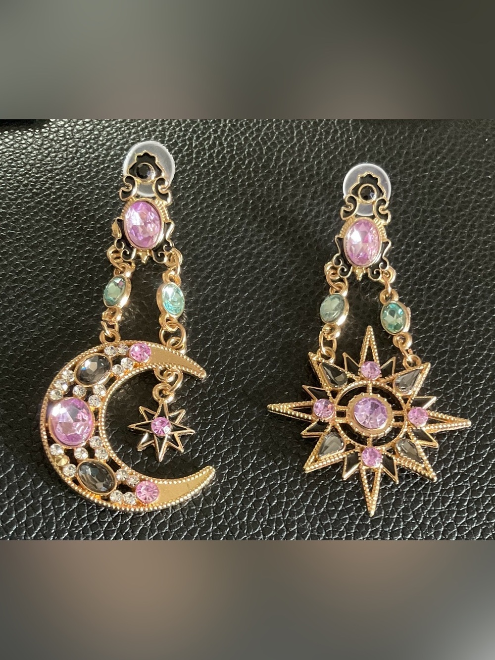 Gold-Tone Pink Gem Starburst Drop Earrings - Picture 5 of 5